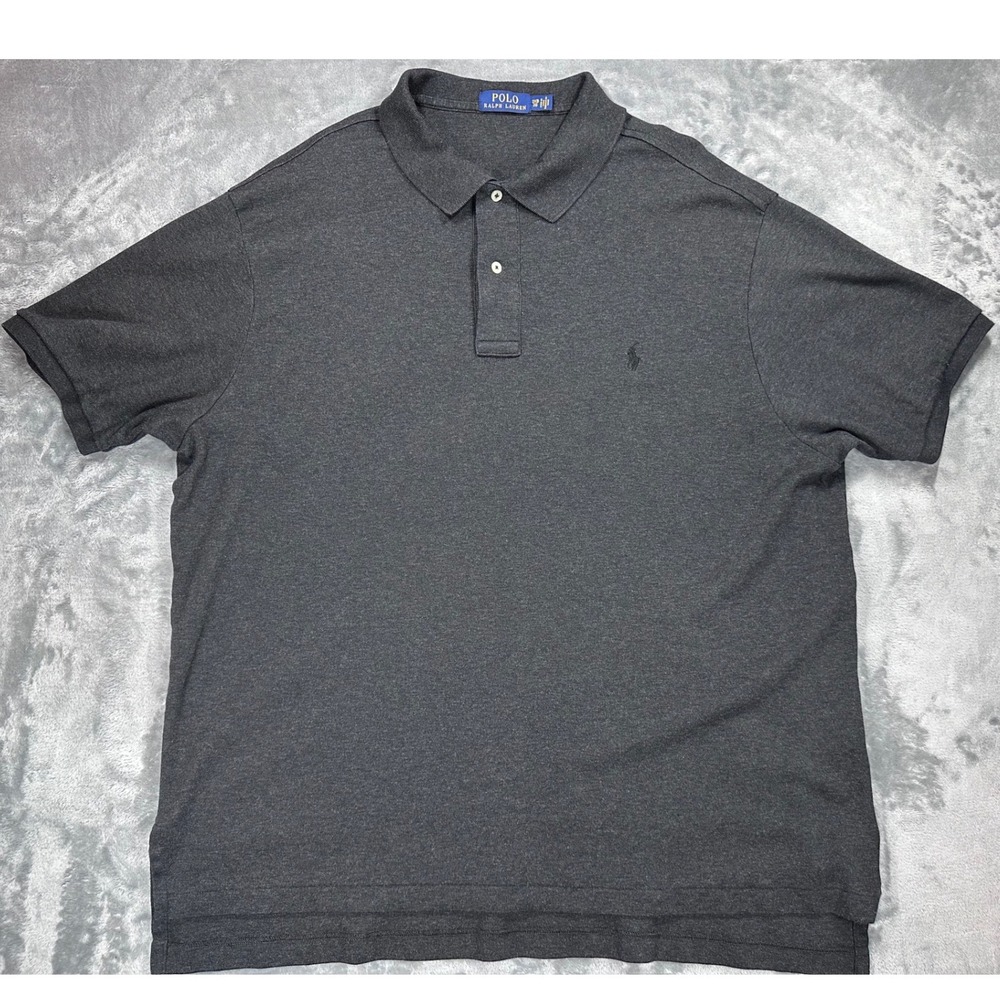 Polo Ralph Lauren Mens 2XB Charcoal Gray Heather Short Sleeve Cotton Polo Shirt